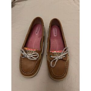 SPERRY Top-Sider Boat Shoes Womens 8 Leather Floral Loafer Slip On Tan Preppy